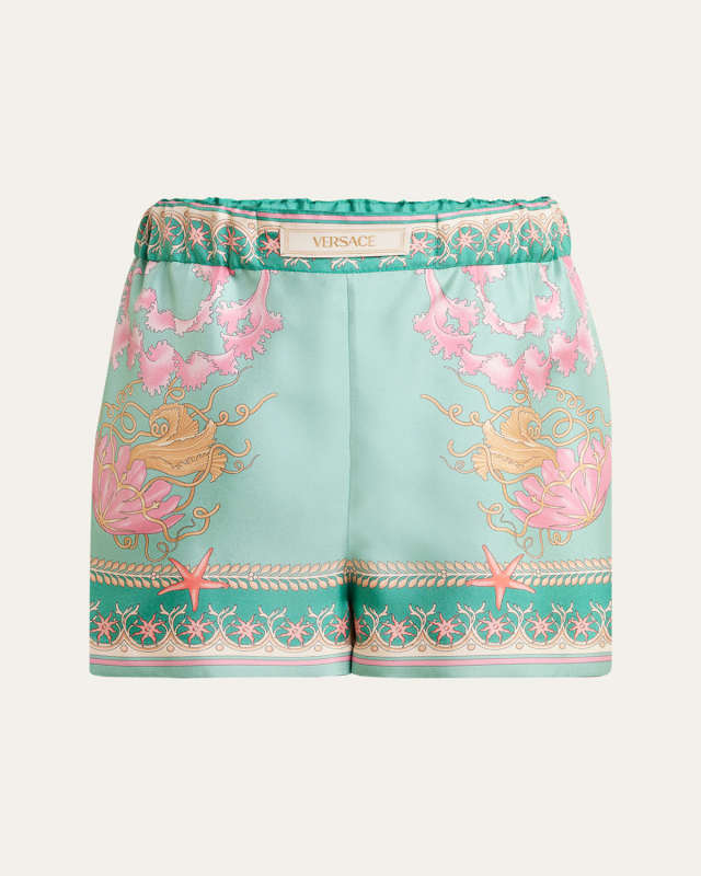 Underwater Barocco Foulard Silk Twill Shorts